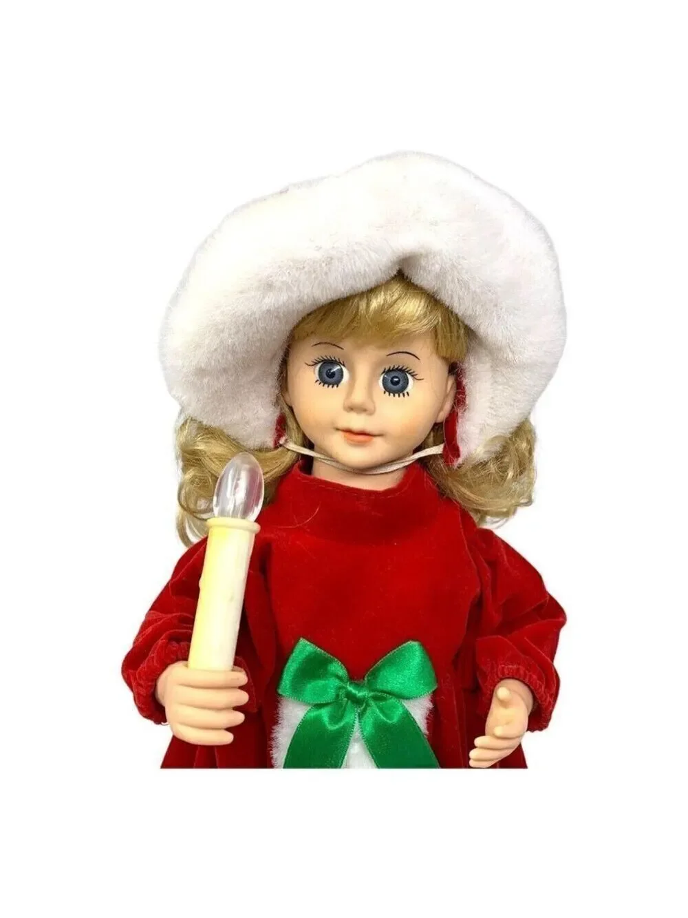 Vintage Blonde Christmas Caroler Doll READ Red Velvet White Faux Fur Holiday